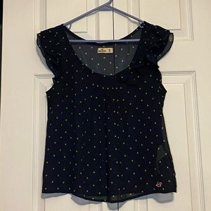 Hollister navy and green chiffon top
